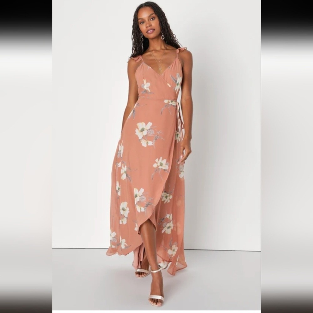Floral Wrap Maxi Dress in Dusty Rose